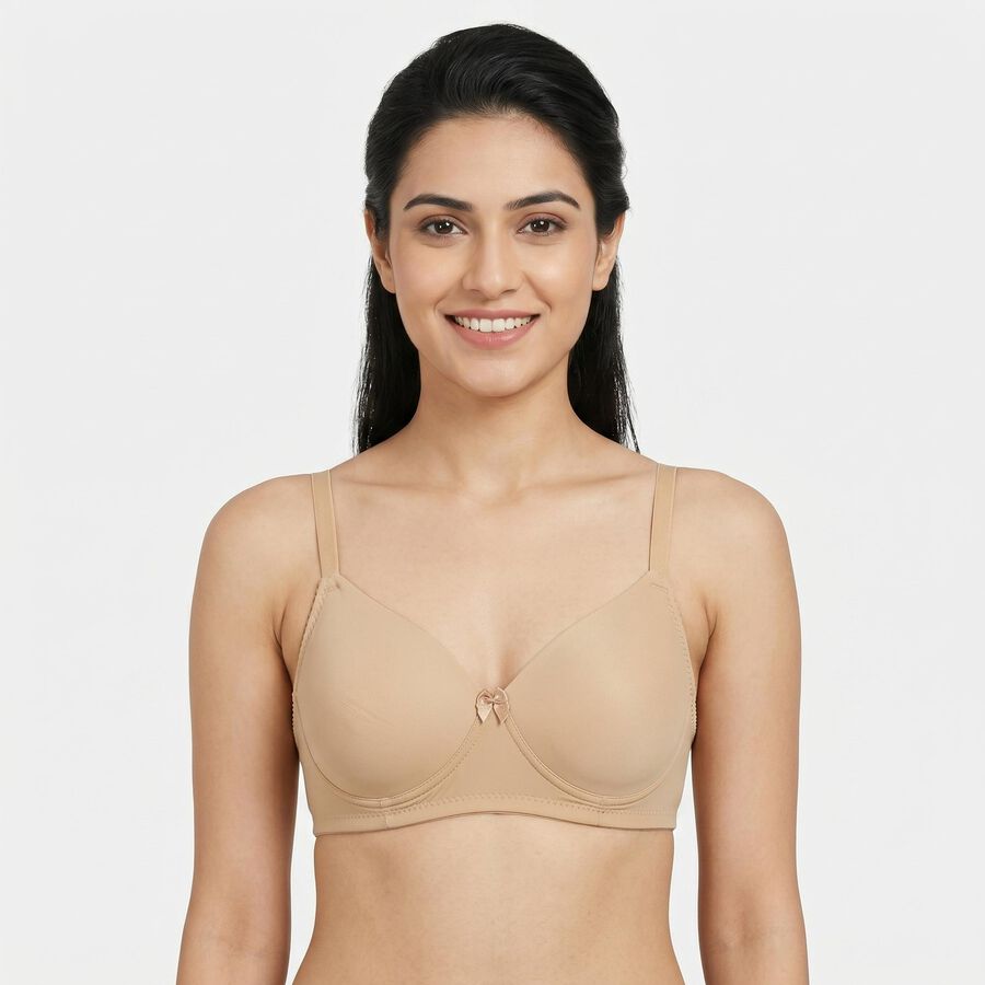 Women's Beige T-Shirt Padded Wired Bra, गहरा पीला, large