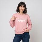 Women Pink Crew Neck Pullover Sweatshirt, Pink, small