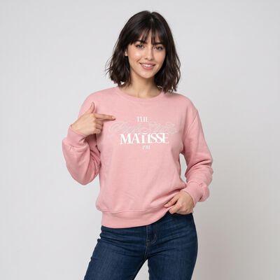 Women Pink Crew Neck Pullover Sweatshirt