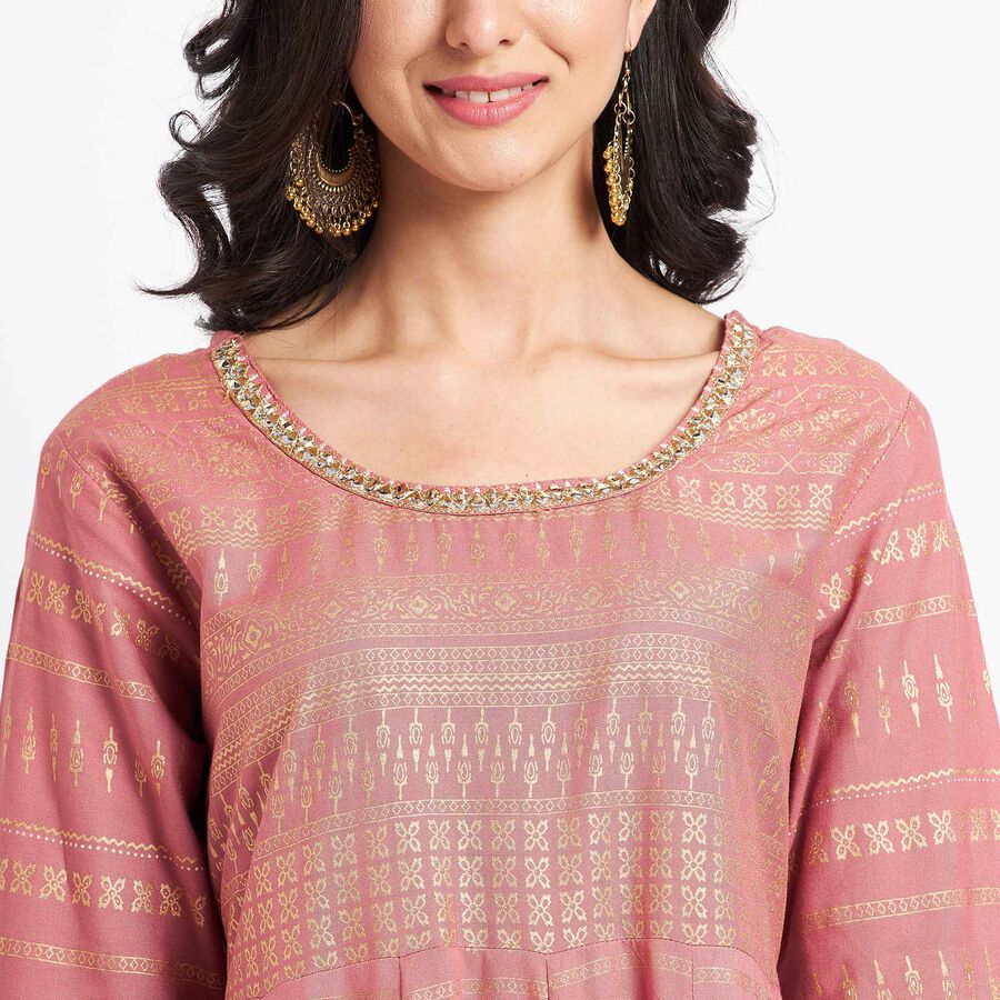 Solid 3/4th Sleeves Empire Line Kurta, Purple, large image number null