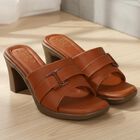 Women's Tan Slip-On Block Heel Sandals, Tan, small