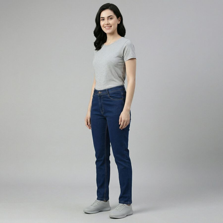 Women's Blue Slim Fit Classic Jeans, Mid Blue, large