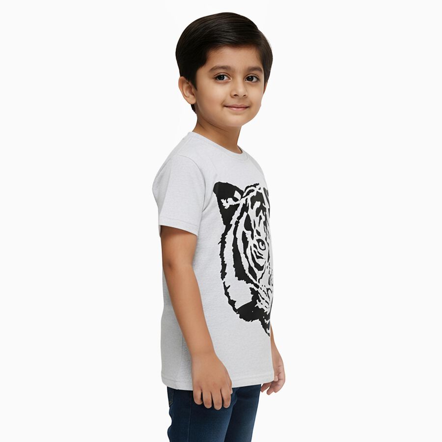 Boys Light Grey Round Neck Casual T-Shirt, एक्रू मिश्रित, large image number null