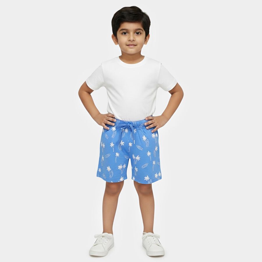 Boys' Blue Regular Fit Tropical Printed Bermuda Shorts, Light Blue, large