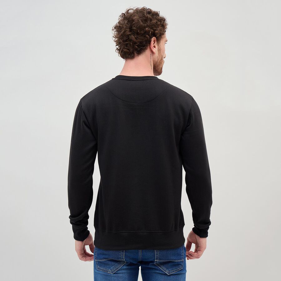 Men's Jet Black Crew Neck Casual Sweatshirt, Black, large image number null