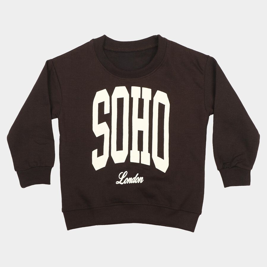 Boys' Brown Crew Neck Graphic Print Sweatshirt, Brown, large