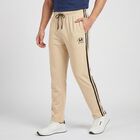 Men's Beige Regular Fit Side-Striped Track Pants, गहरा पीला, small