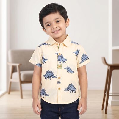Boys Cream Cotton Collar Casual Shirt