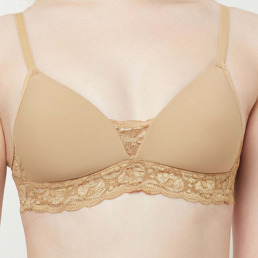 Half Lace Padded Bra, Peach, large image number null