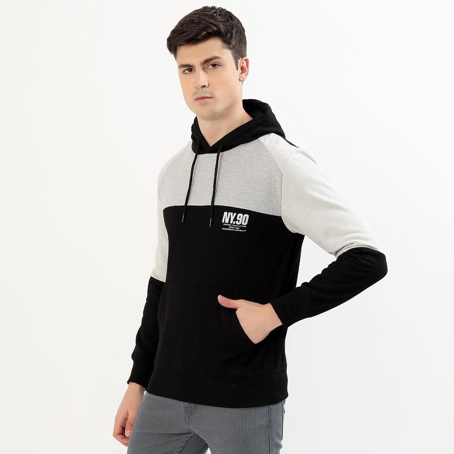 Men's Black and Grey Hooded Casual Sweatshirt, काला, large image number null