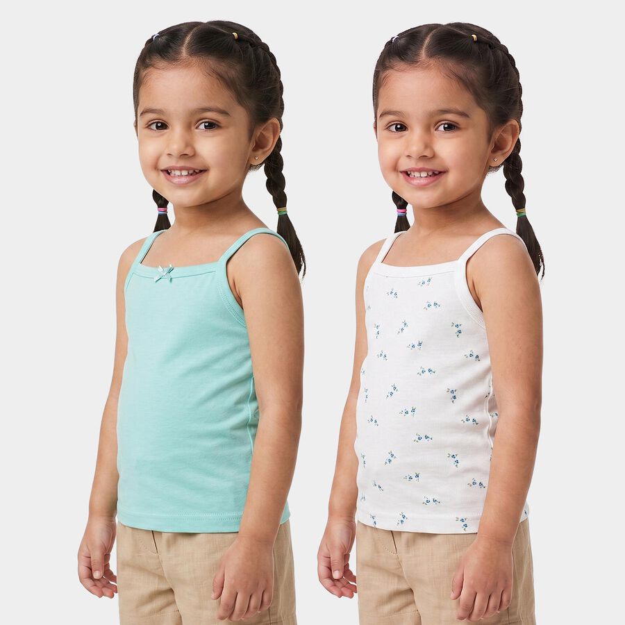 Girls' Aqua Cotton Square Neck Sleeveless Vest, एक्वा, large