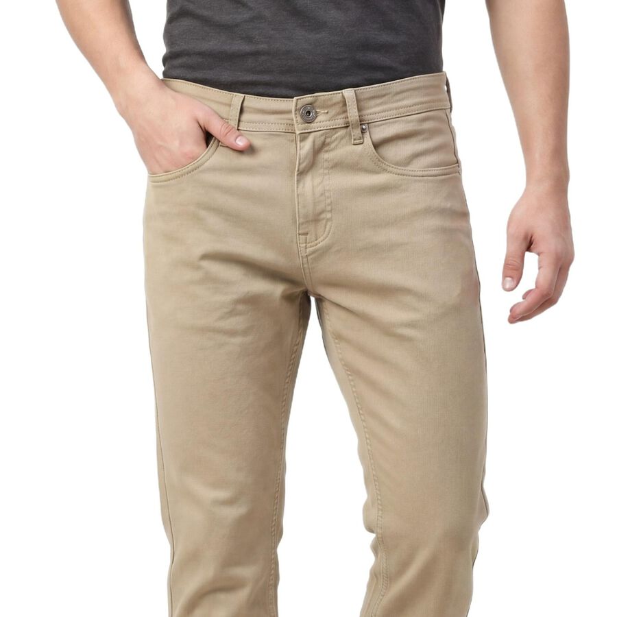 Men's Beige Slim Fit Classic Jeans, Beige, large