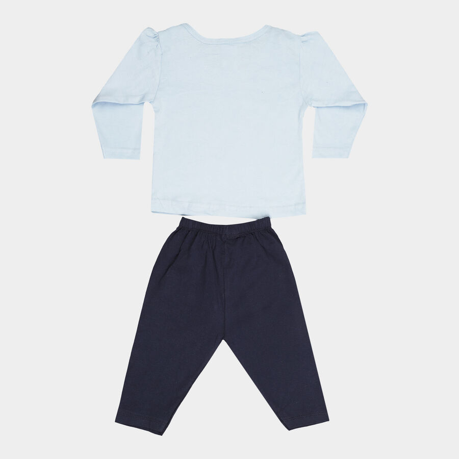 Infants Cotton Printed Full Sleeve Night Suit, Light Blue, large image number null