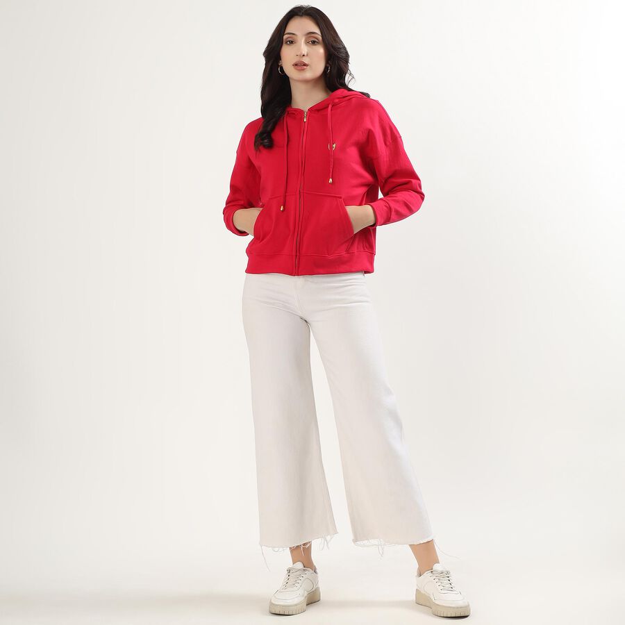 Women's Bright Pink Hooded Neck Casual Sweatshirt, गुलाबी, large image number null