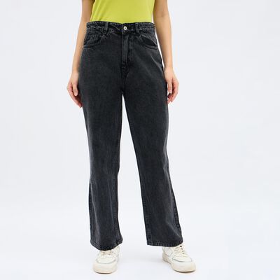 Women's Washed Black Regular Fit High-Rise Jeans