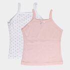 Girls' Pink and White Cotton Square Neck Sleeveless Vest, हल्का गुलाबी, small