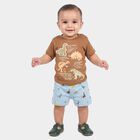 Infants' Beige 100% Cotton Round Neck Dinosaur Graphic Print Baba Suit, Beige, small