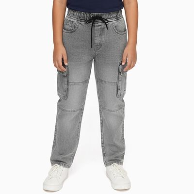 Boys' Muted Grey Relaxed Fit Cargo Jeans