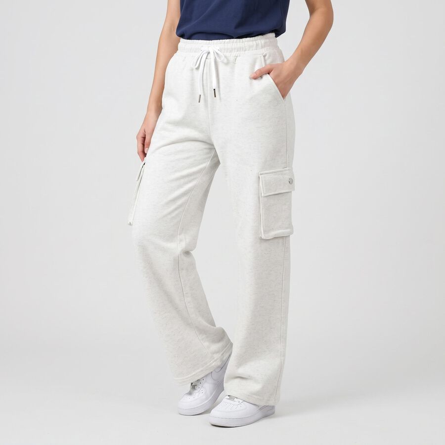 Women's Grey Straight Fit Cargo Track Pants, मिश्रित मध्यम ग्रे, large