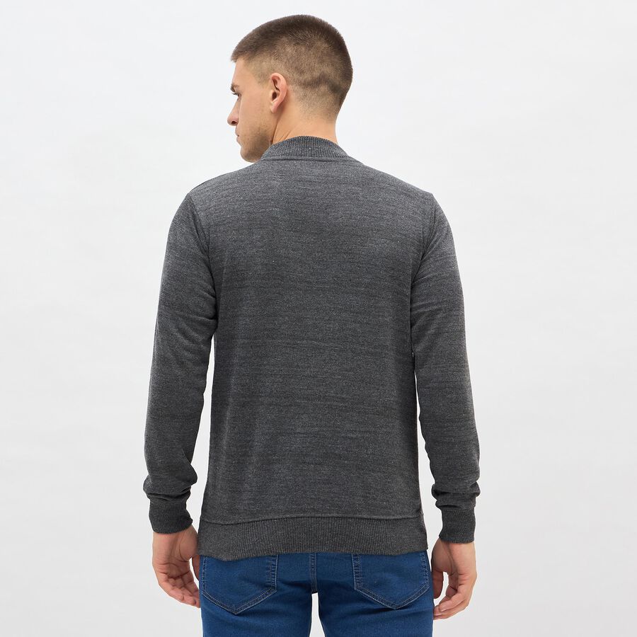 Men's Dark Charcoal High Neck Slim Fit Pullover, Charcoal, large image number null
