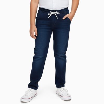 Boys' Dark Blue Straight Fit Elastic Waist Jeans