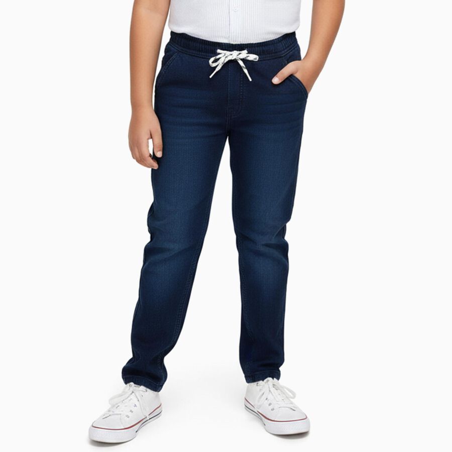 Boys' Dark Blue Straight Fit Elastic Waist Jeans, Dark Blue, large image number null