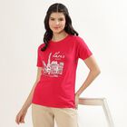 Women's Vibrant Red Round Neck Printed T-Shirt, रानी (फ्यूशिया), small image number null