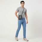 Men's Light Blue Slim Fit Solid Jeans, हल्का नीला, small