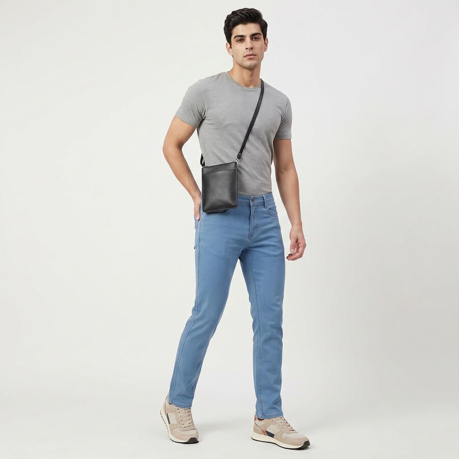 Men's Light Blue Slim Fit Solid Jeans, हल्का नीला, large