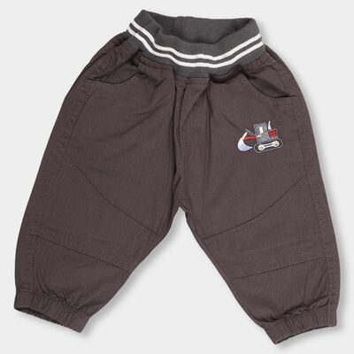 Infants Charcoal Grey Elastic Waist Embroidered Trousers