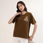Women's Olive 100% Cotton Round Neck Minimalist T-Shirt, Olive, small