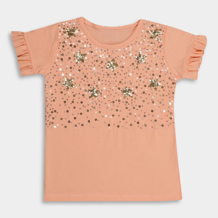 Girls' 100% Cotton T-Shirt , पीच, large image number null