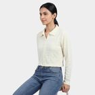 Women's Off-White Mock Neck Textured Top, ऑफ व्हाइट, small