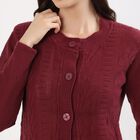 Women's Rich Burgundy Round Neck Casual Cardigan, वाइन, small image number null