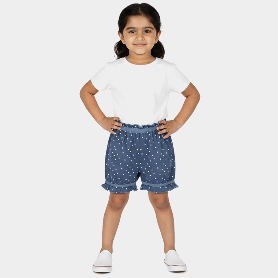Girls' Blue Regular Fit Heart Print Bloomers, हल्का नीला, large