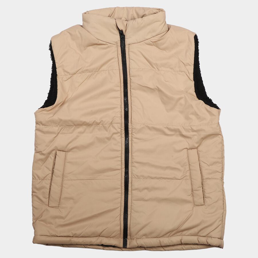 Boys Beige Stand Collar Puffer Jacket, Beige, large