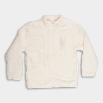 Girls' Rich Eggshell White High Neck Casual Sweatshirt