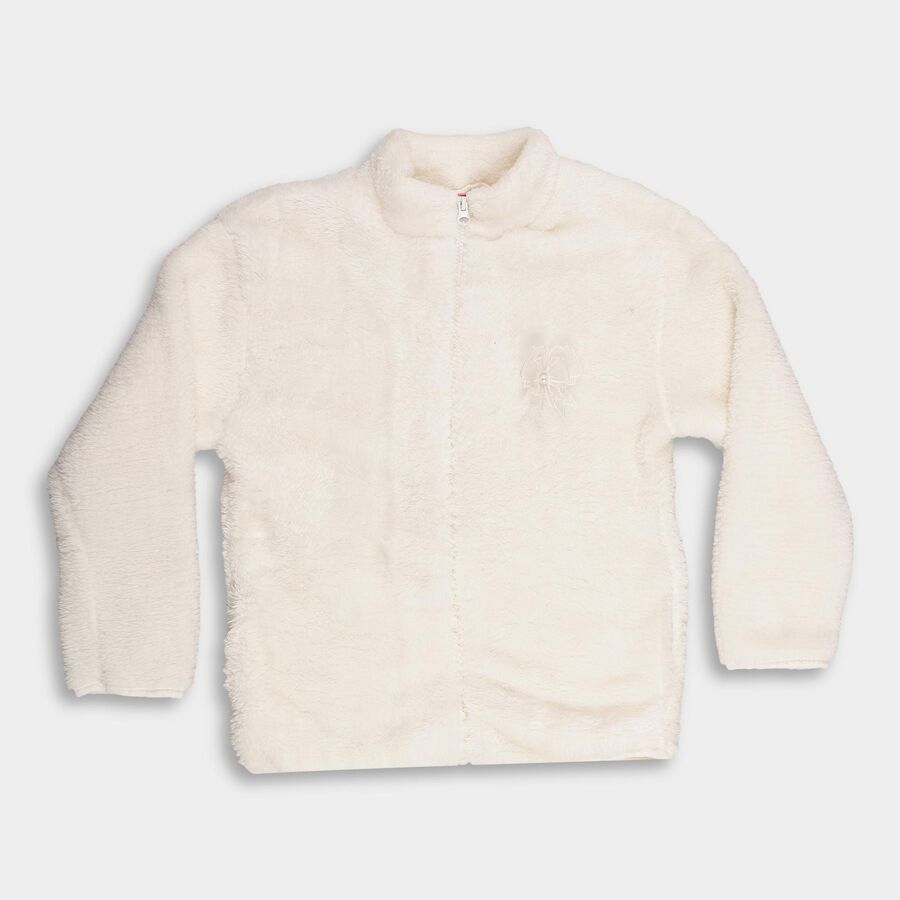 Girls' Rich Eggshell White High Neck Casual Sweatshirt, Off White, large image number null