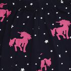 Girls' Navy Blue Regular Fit Unicorn Printed Cotton Capri, Navy Blue, small
