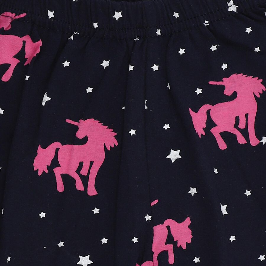 Girls' Navy Blue Regular Fit Unicorn Printed Cotton Capri, Navy Blue, large