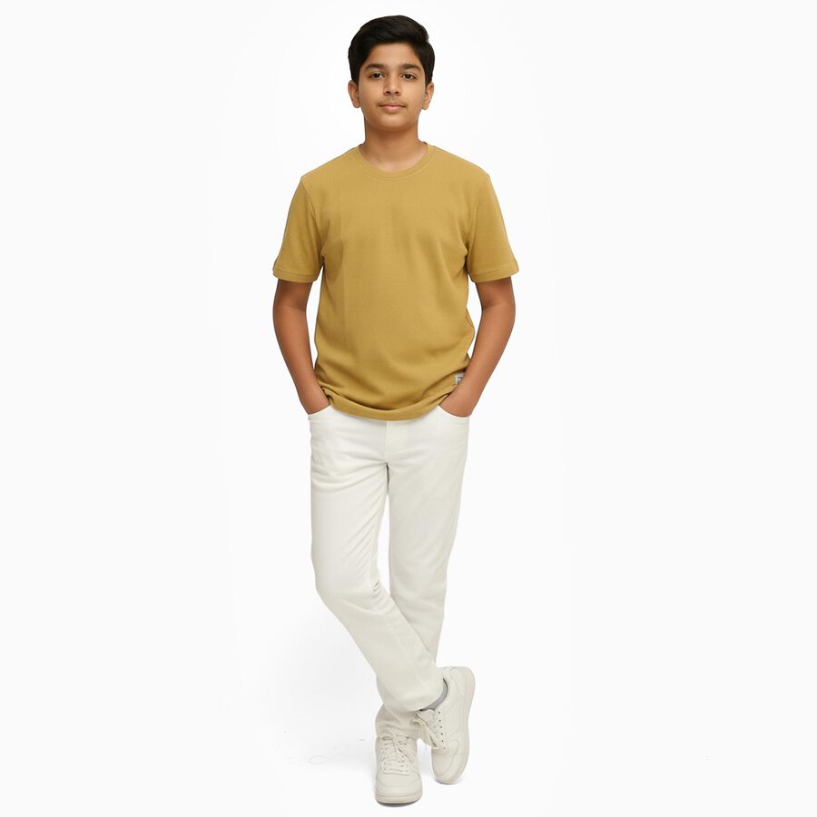 Boys Muted Mustard Yellow Crew Neck Casual T-Shirt, Beige, large image number null