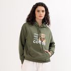 Women's Muted Olive Green Hooded Neck Casual Sweatshirt, ओलिव, small image number null