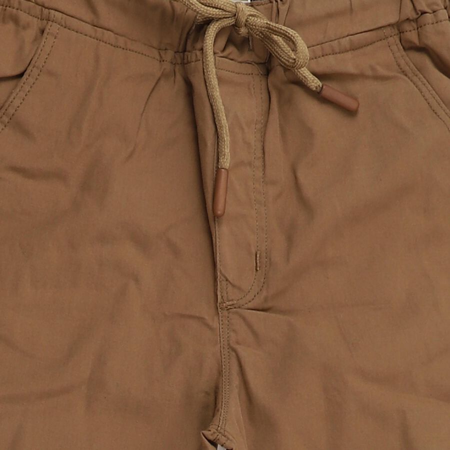 Boys Warm Brown Regular Fit Elastic Waist Jogger Trousers, भूरा, large image number null