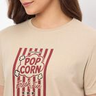 Women's Muted Beige Round Neck Casual T-Shirt, Beige, small