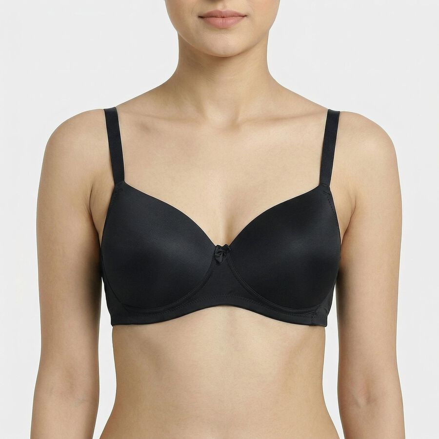 Women's Black Padded Wire-Free T-Shirt Bra, काला, large