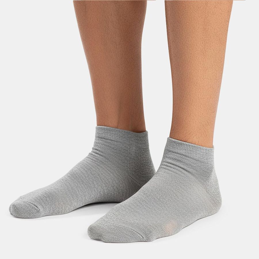 Men's Ankle Length Socks Pack of 3 ( Grey Melange, White, Black ), Black, large