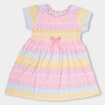 Girls' Multicolor Printed Short Sleeve A-Line Frock
