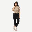 Women's Brown Polo Neck Striped Polo T-Shirt, Brown, small