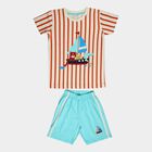 Boys' White Cotton Round Neck Striped Baba Suit, ऑफ व्हाइट, small