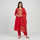 Women's Fuchsia Notch Neck Embroidered Ethnic Set, Fuchsia, small